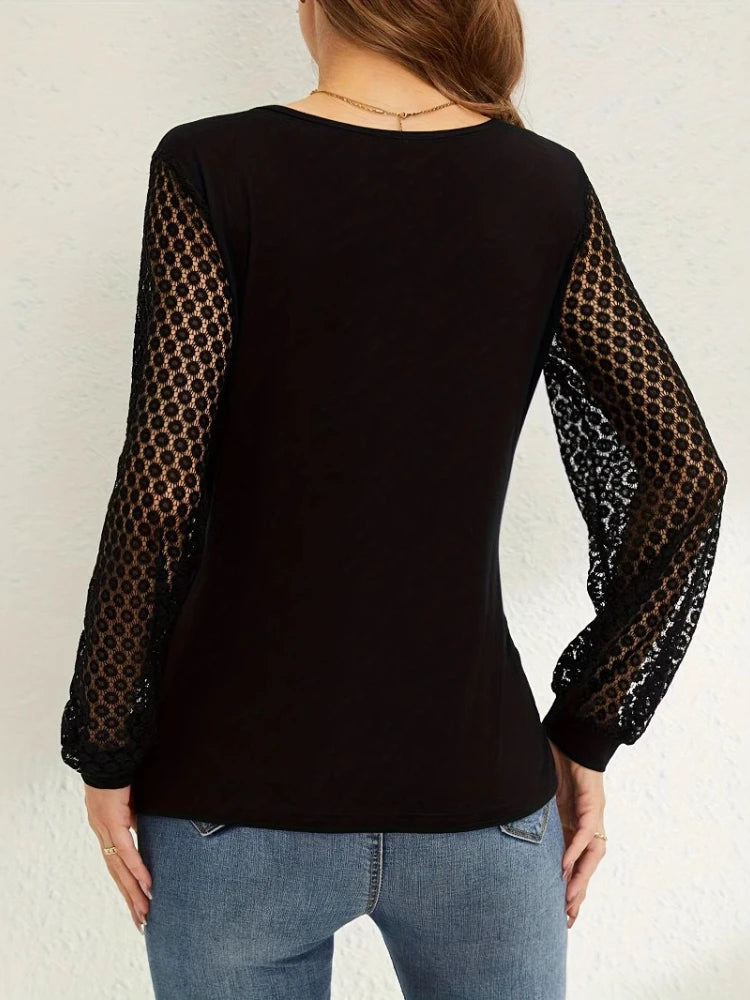 Elegant Women Blouses V Neck Mesh Long Sleeve Shirts for Women