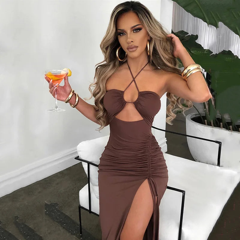 Sleeveless Sexy Female Midi Backless Dress