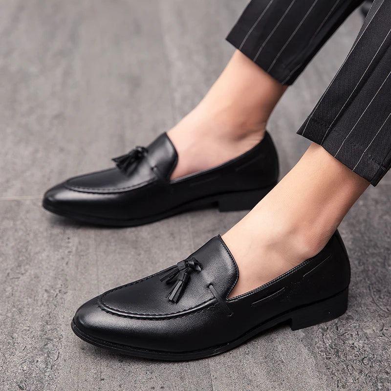 Men Slip On Loafers Trend Tassels Leather Shoes