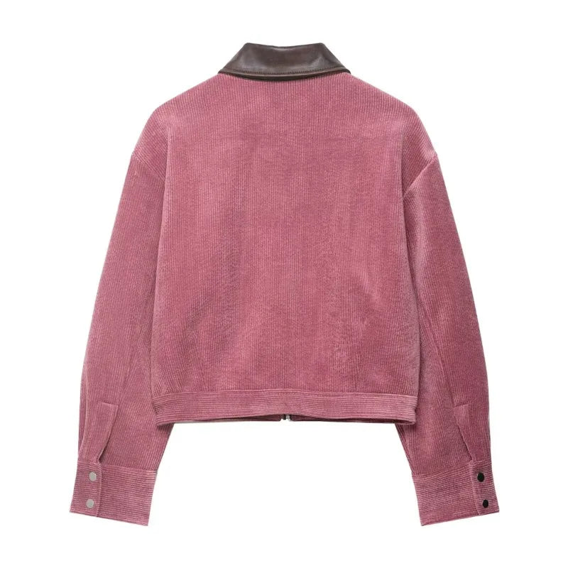 Women's Corduroy Jacket with Leather Effect