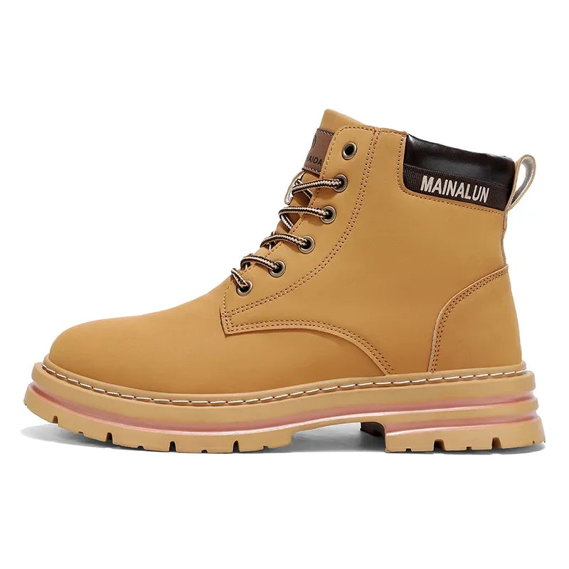 Men's High Top Boots High Quality Casual Leather Boots Lace Up Men Ankle Non-Slip Boot