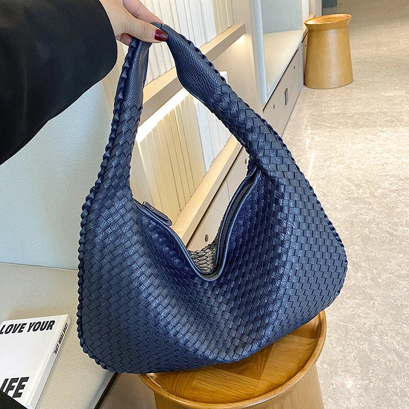 Woven Tote Bag for Women Large Woven Handbag Soft Leather Shoulder Bags