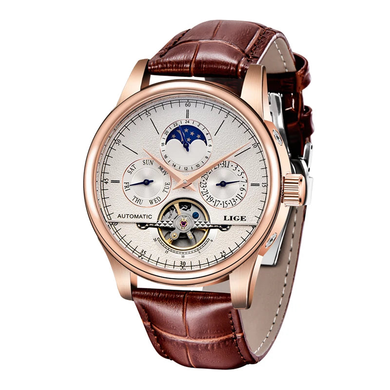 Men Watches Automatic Watch Tourbillon Clock Genuine Leather Waterproof Watch