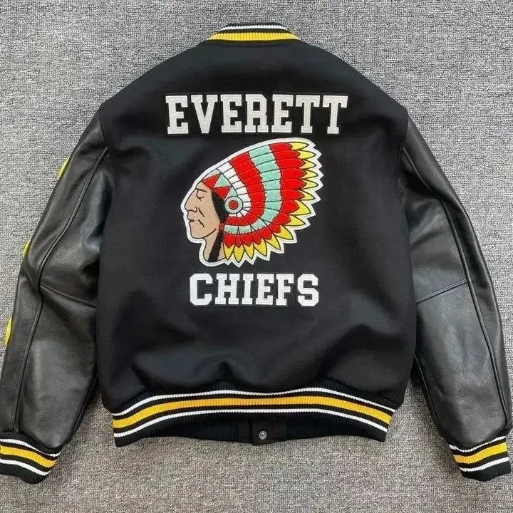 Embroidery Varsity Jacket Men PU Leather Sleeves Oversized Bomber Jackets