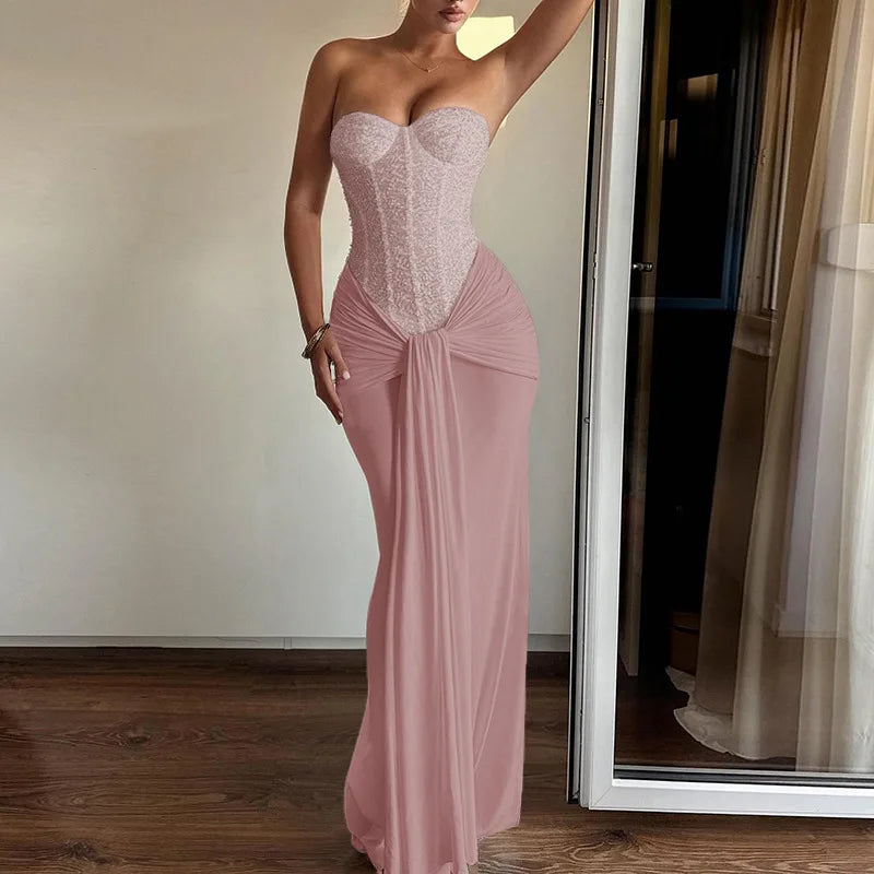 Backless Solid Slim Long Elegant Evening Dress