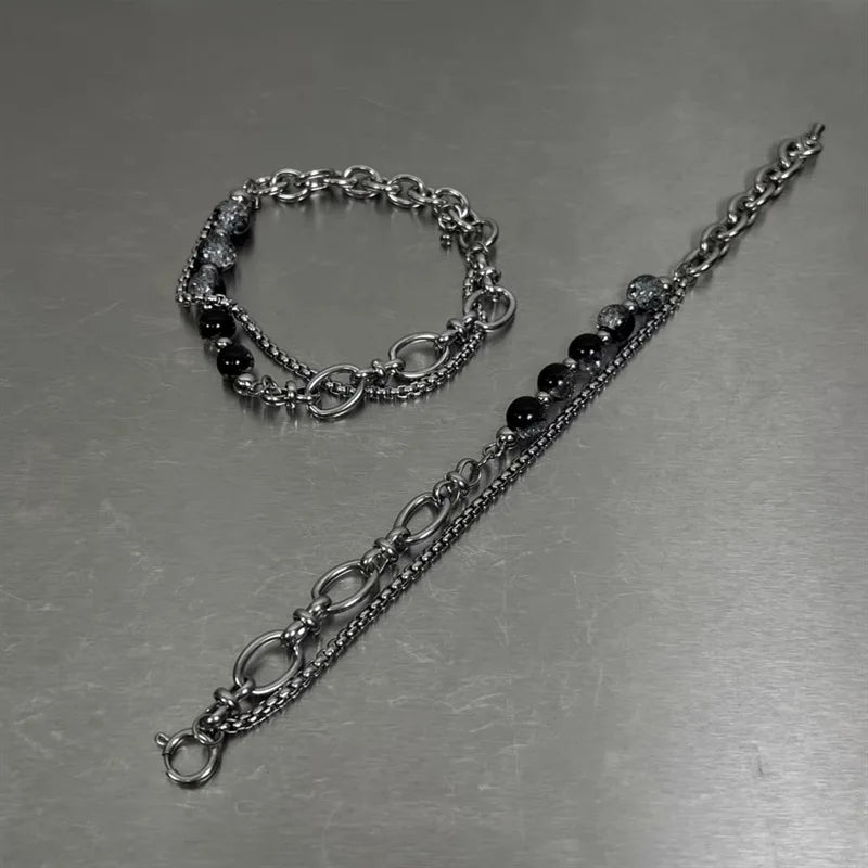 Fashion Stainless Steel Ice Cracking Bead Splicing Bracelets for Men
