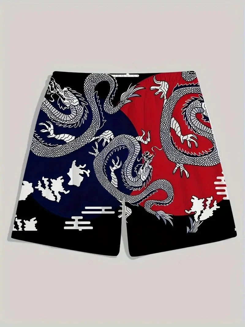 Men's Beach Pants Red Dragon 3D Printed