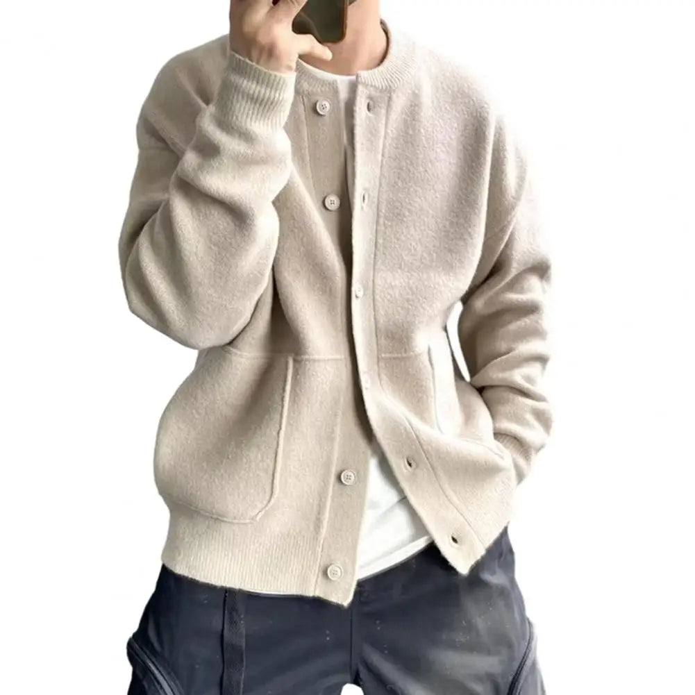 Sweater Coat Stylish Men's Knitted Cardigan Sweater with Thick Pockets