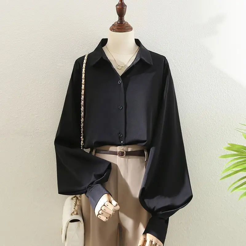 Women White Black Long Lantern Sleeve