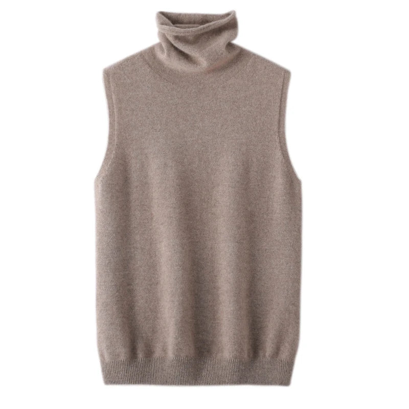 Wool Sleeveless Pullovers Turtleneck Sweater Waistcoat