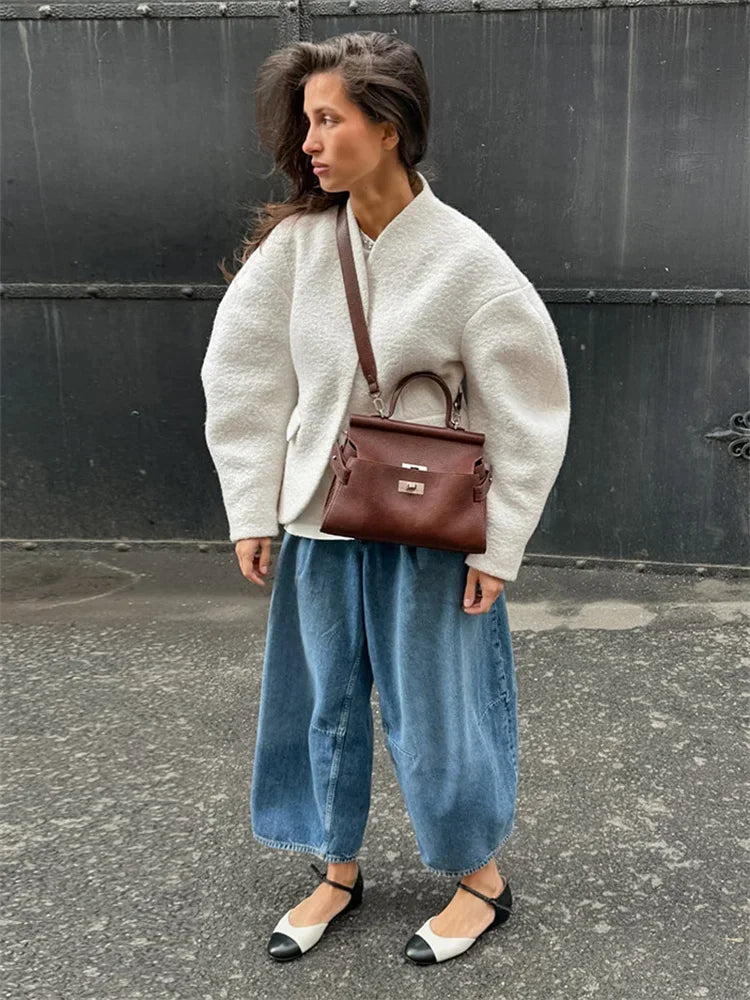 White Loose Knitwear Jackets For Women