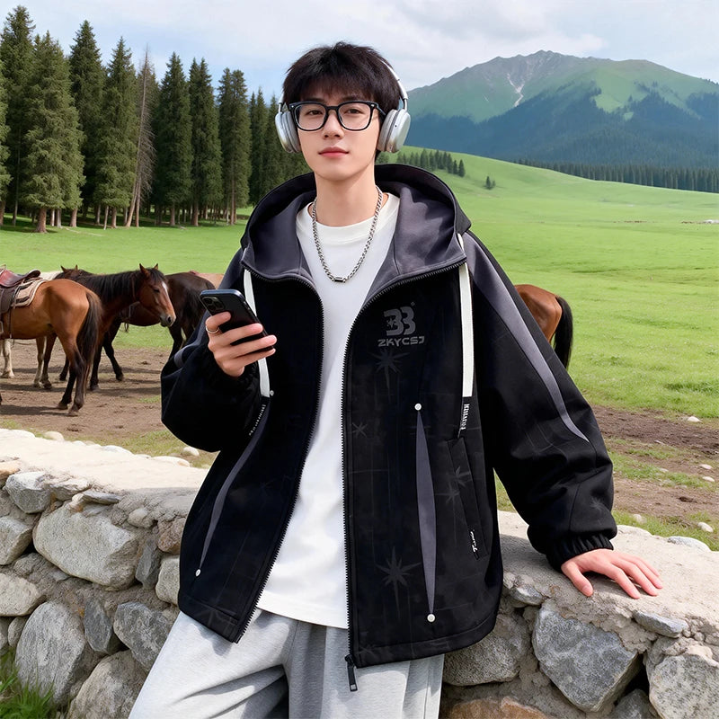 Hooded JacketLoose Fit Casual Coat Versatile Wear for Teens Students