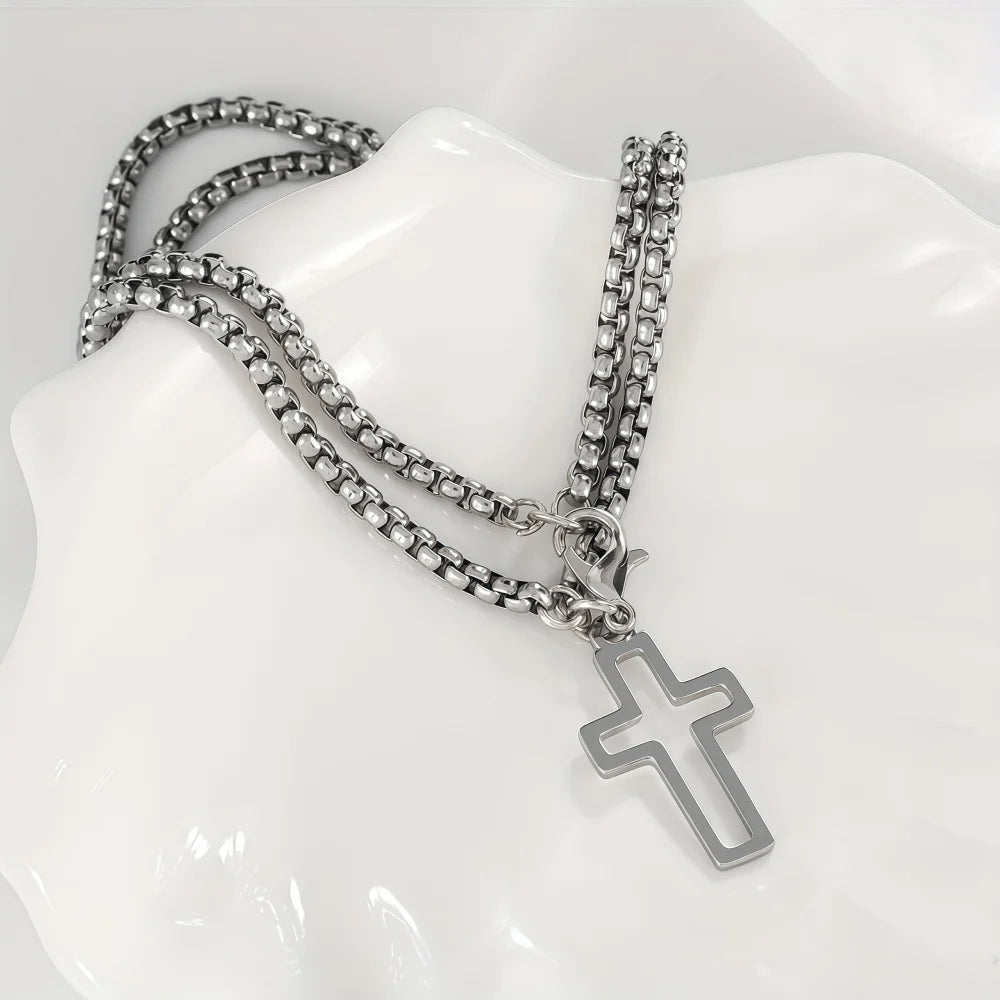 Men's Fashion Double Chain Cross Hollow Wrist Bracelets