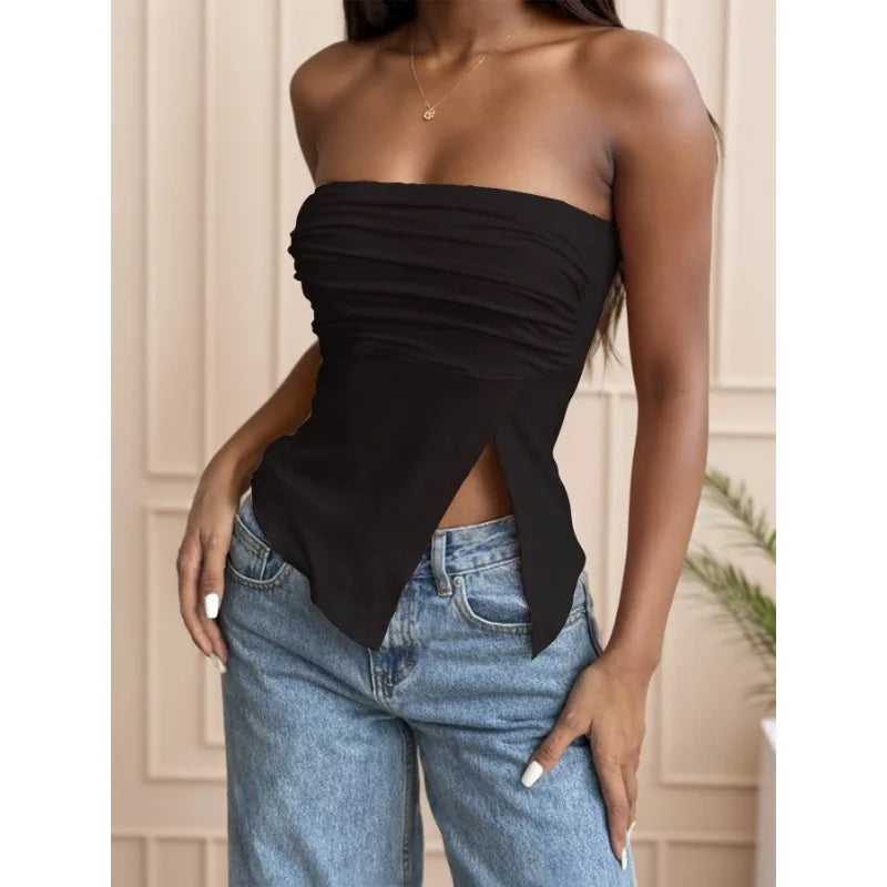 Women Summer Off Shoulder Sexy Pink Asymmetrical Tops