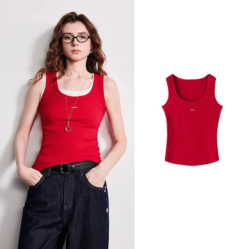 Women Tank TopNon-Irritating U-Neck Slim Fit Cropped Stretch