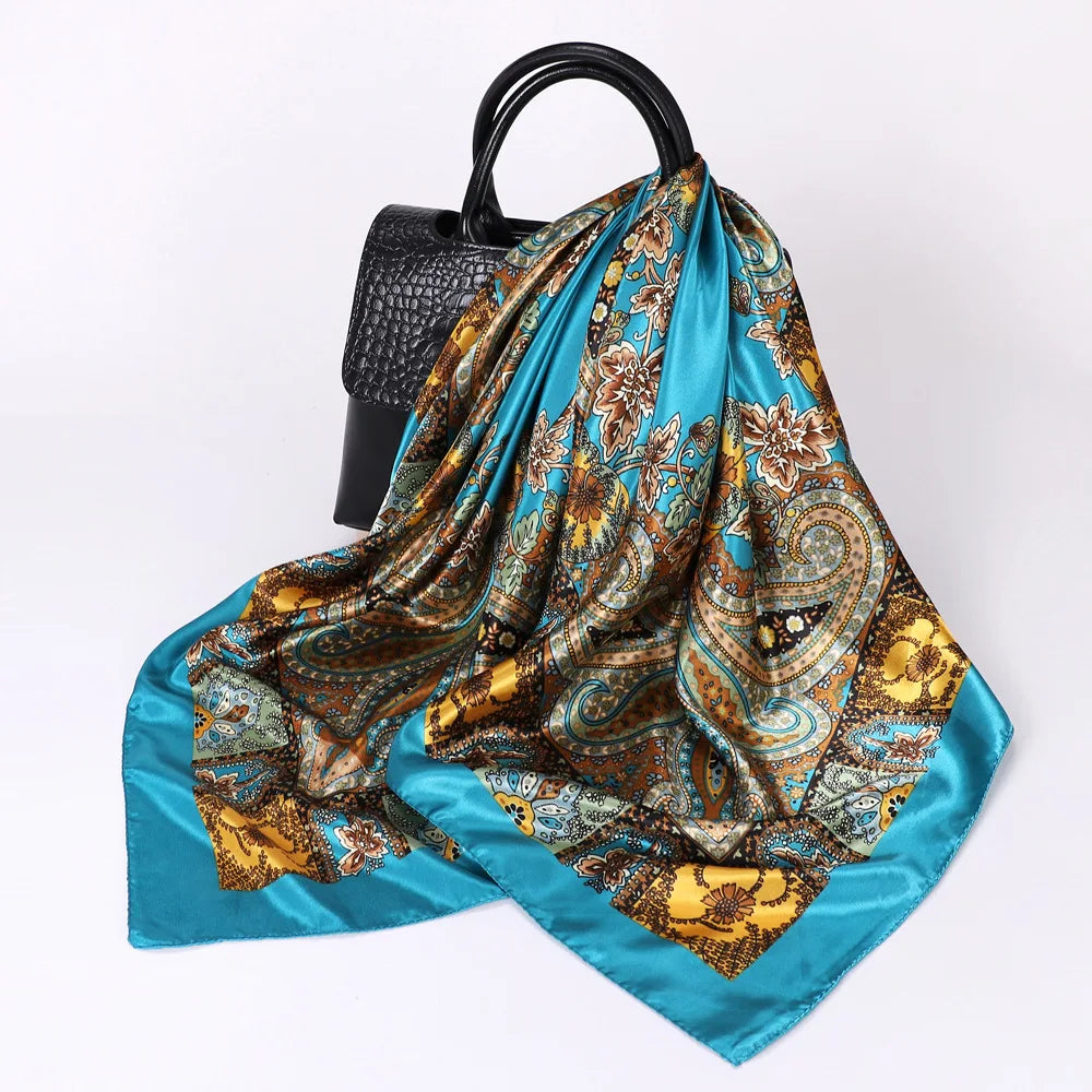 Women Luxury Square Silk Foulard Satin Bandana