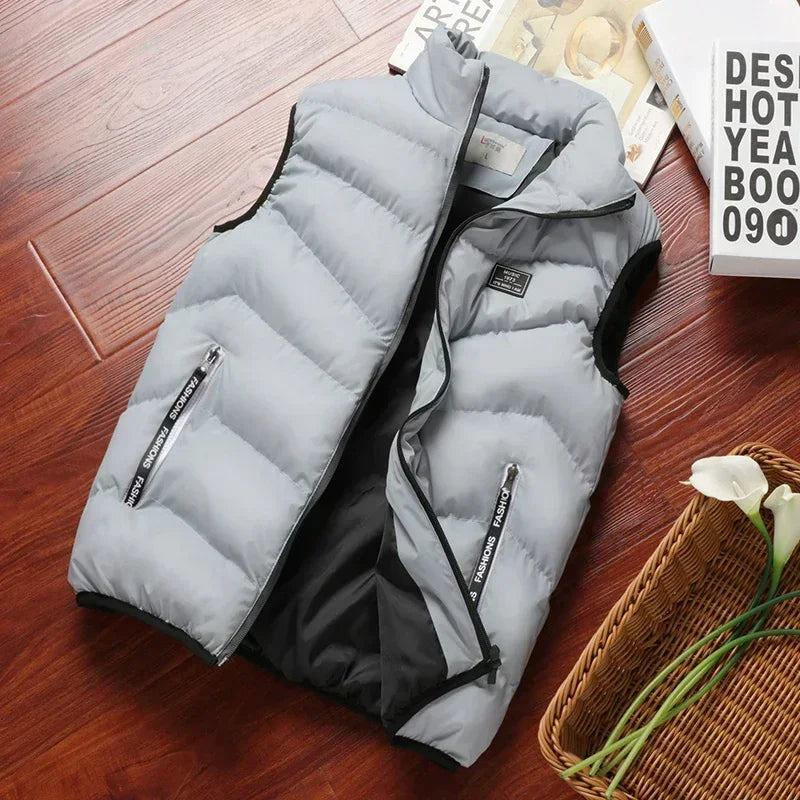 Puffer Sleeveless Coats Mens Solid Color Down Jacket