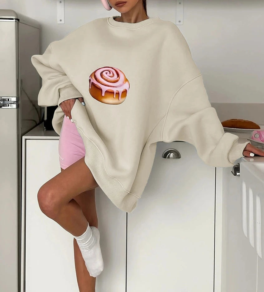 Women's Print Sweatshirt - Fleece-Lined, Loose Fit, Slimming Long-Sleeve