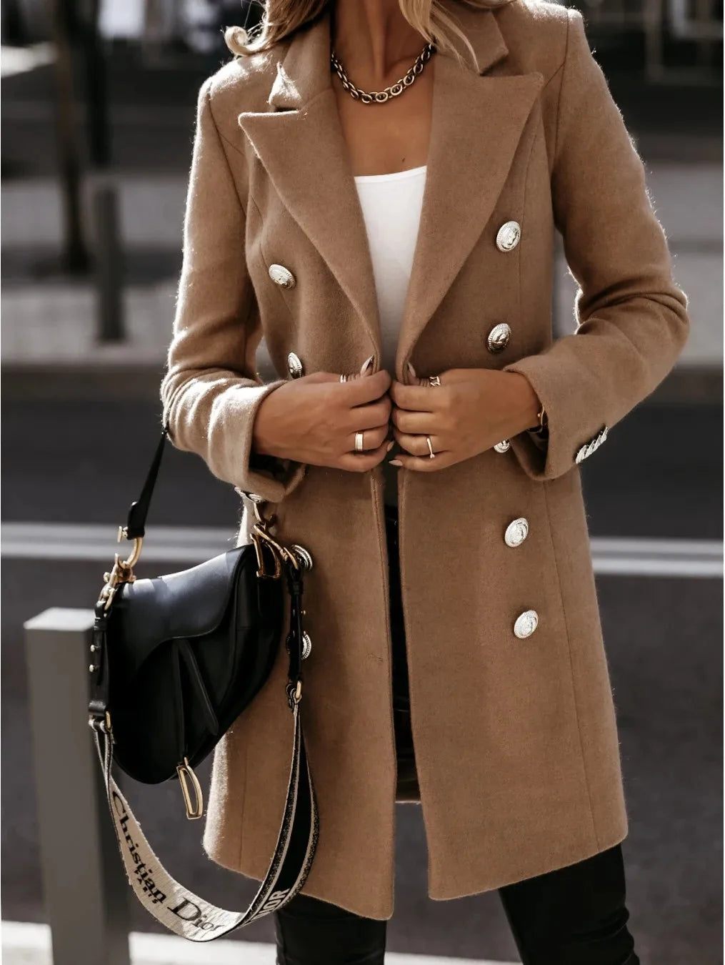 Casual Woolen Coat for Women Long Sleeve