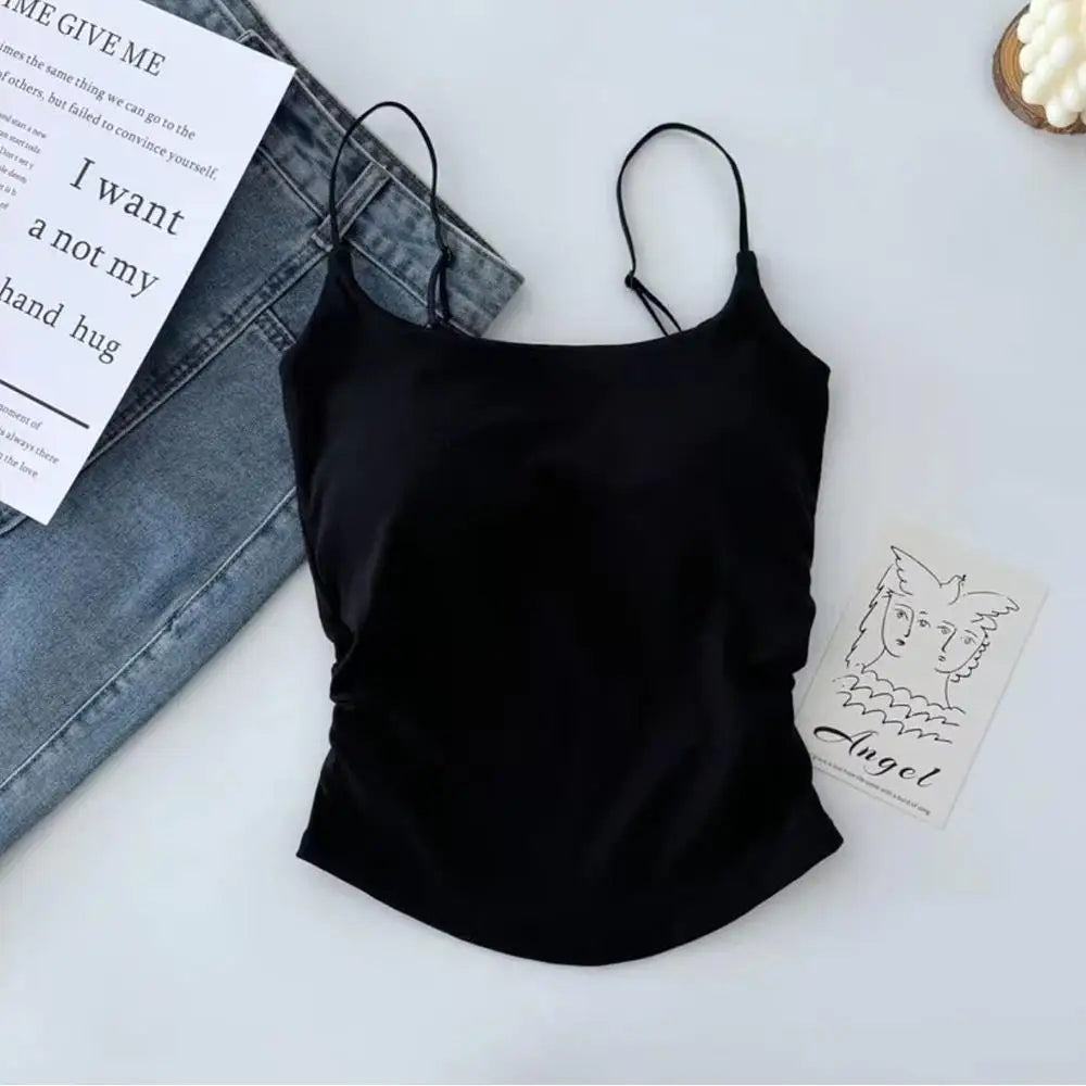 Women's Tank Tops Slim Sling T-shirt Camisole With Chest Pad Sexy Crop Tops