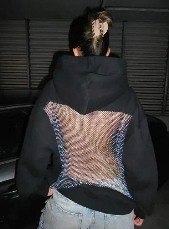 Women's Hollow Mesh Hoodie, A Transparent, Loose-fitting Long-sleeved Sweatshirt