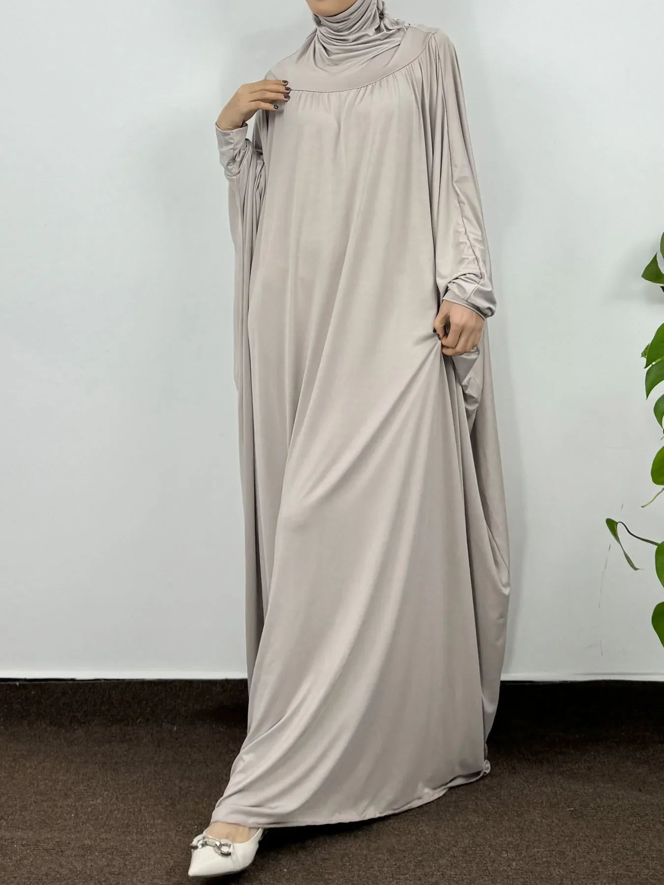 Modest Ramadan Prayer Dress Hooded Long Sleeve One-piece Hijab Dress