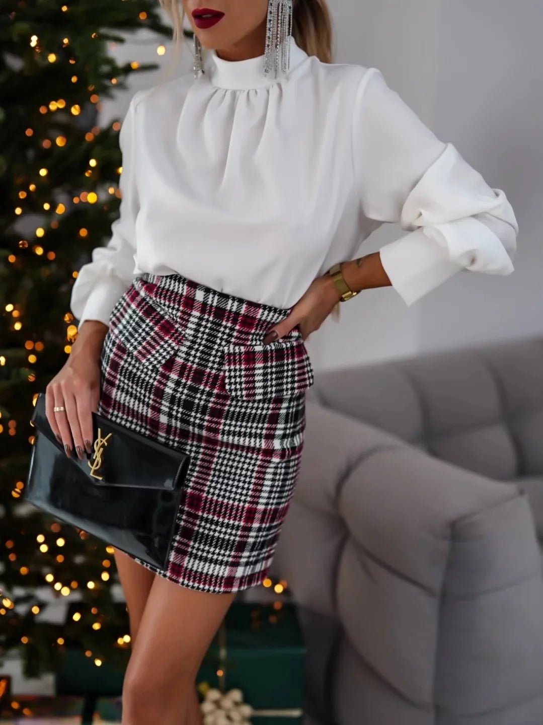 Womens Blouses Fashion Smocked Long Sleeve O-Neck Casual Chiffon Shirts