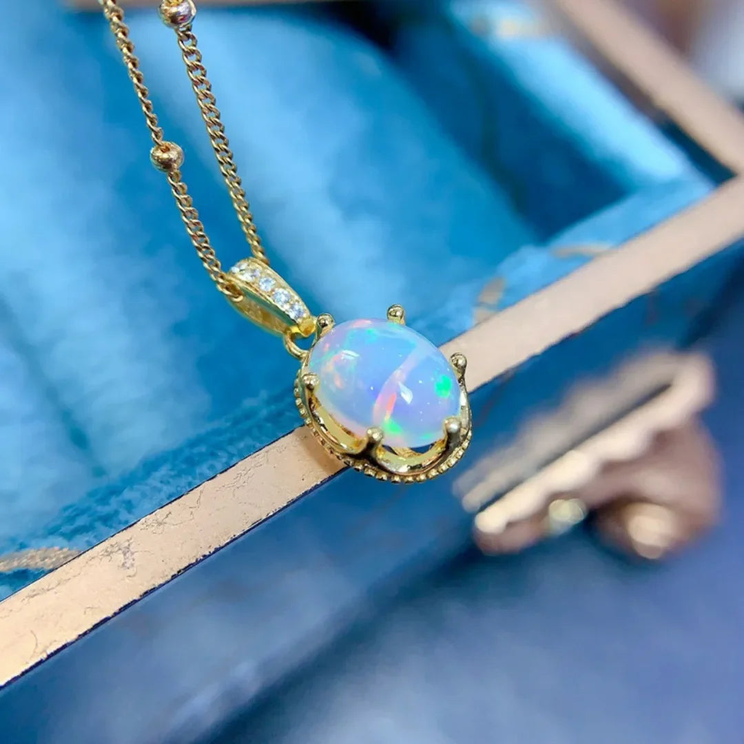 Silver Natural Opal Pendant Necklace
