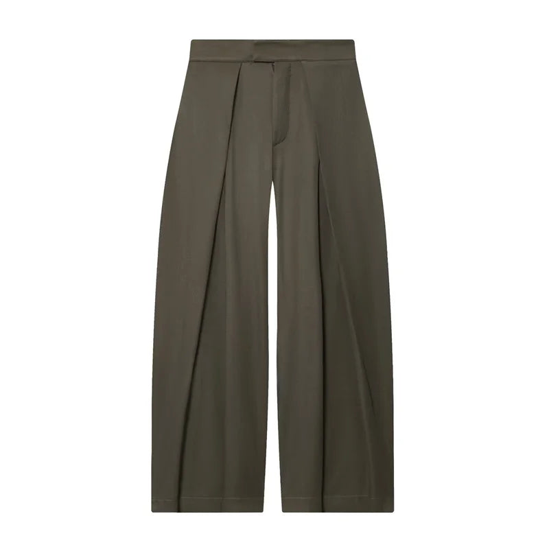 Women's Long Pants Military Green Pleated Loose Wide-Leg Pants