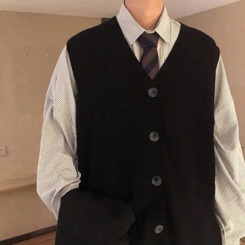 Man Sleeveless Vest Knitted Sweaters Cardigan