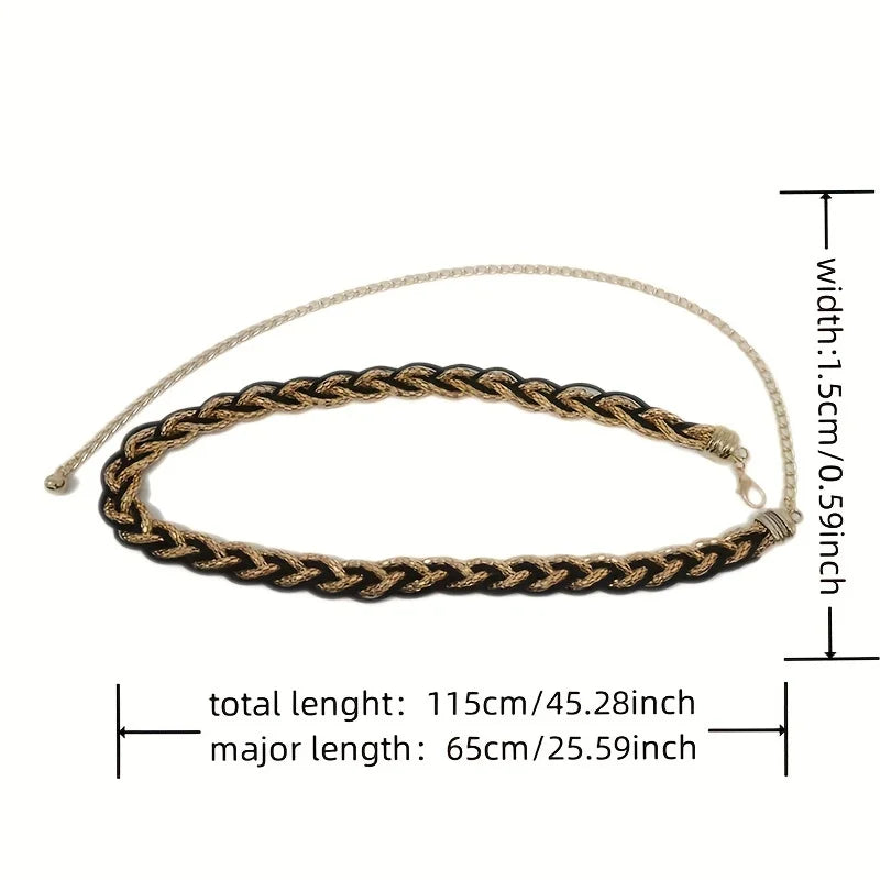 Women's Metal Braided Waist Belt with Tassel Stylish Black & Golden Design