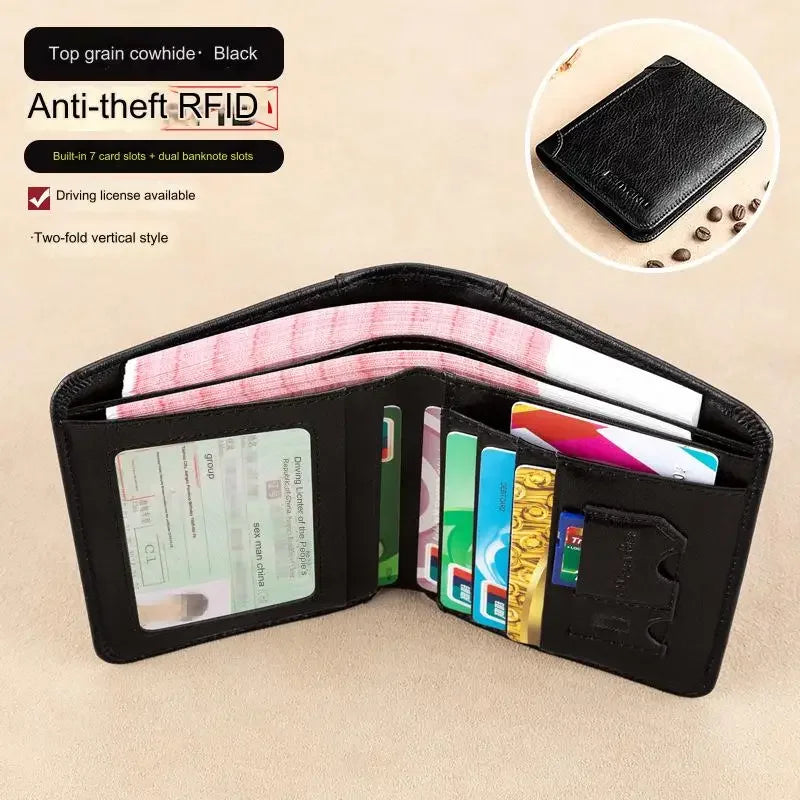 Genuine Leather Trifold Business Short Purse Wallet
