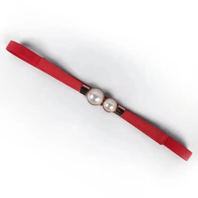 Double Pearls Buckle Elastic Women Belts