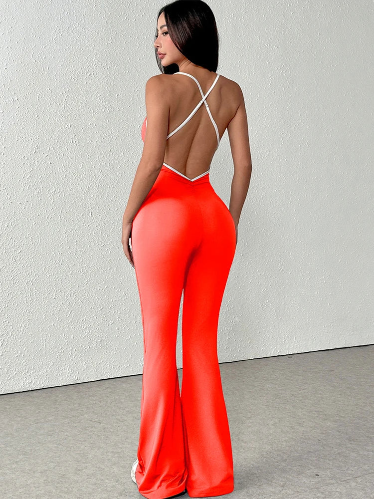 Women's Jumpsuits Streetwear Fashion Slim Sexy Sling Backless Elegant Female Jumpsuits