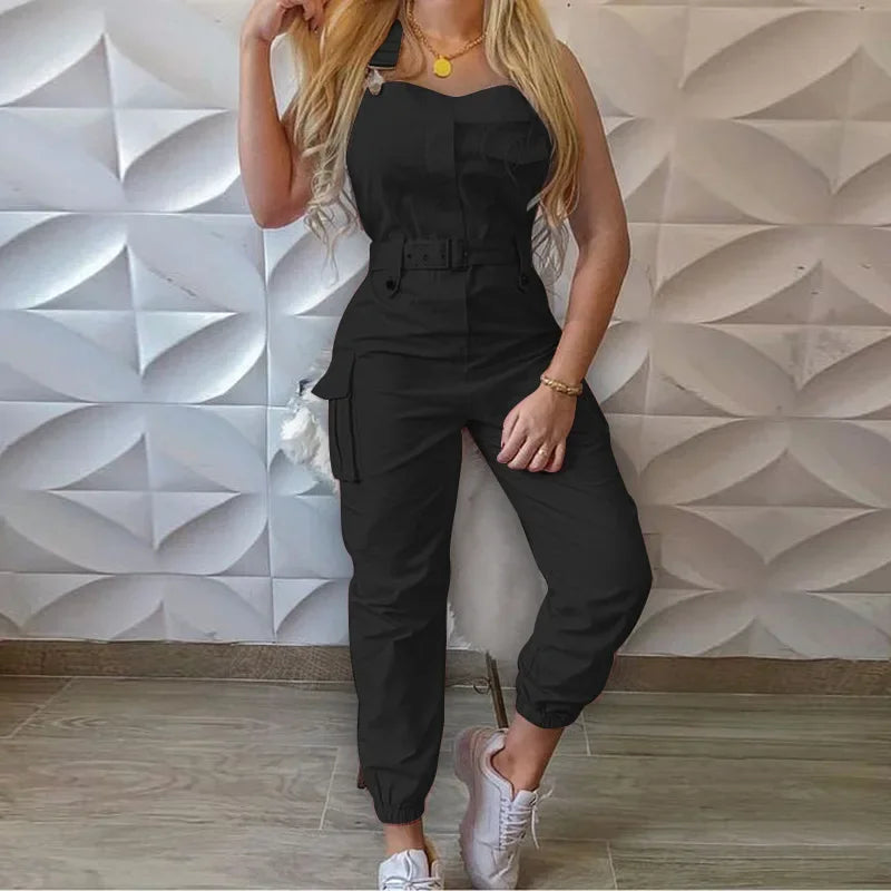 Fashion Strap Jumpsuit Women Loose Dungarees Long Rompers