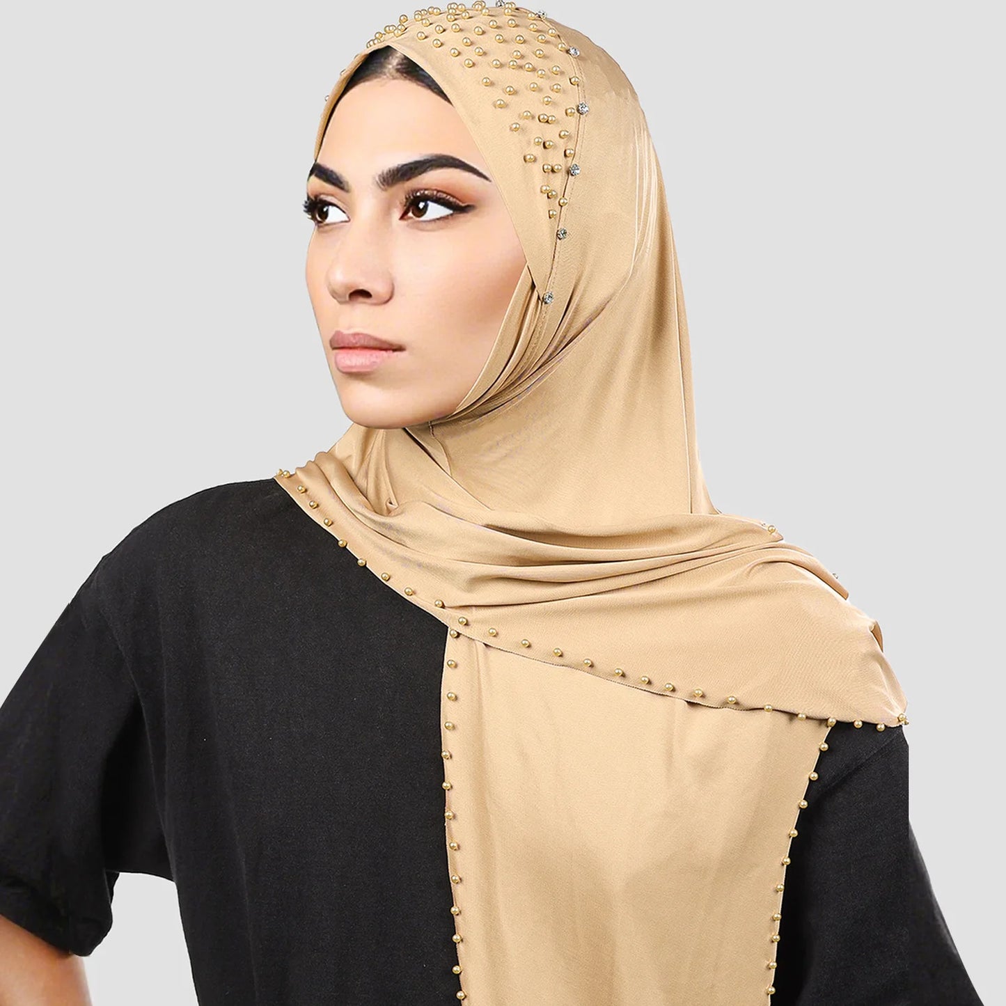 Ladies' beaded scarf, hooded elastic milk silk headband