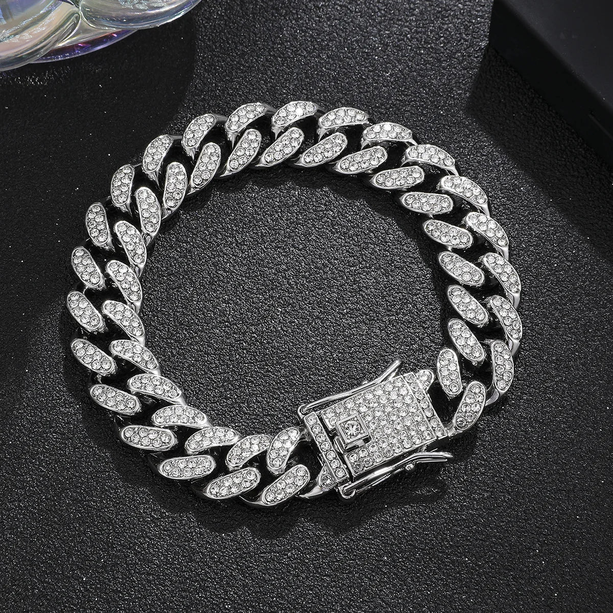 Luxury Iced Out Cuban Link Chain Bracelet for Men Paved Crystal Hip-Hop Jewelry Stainless Steel
