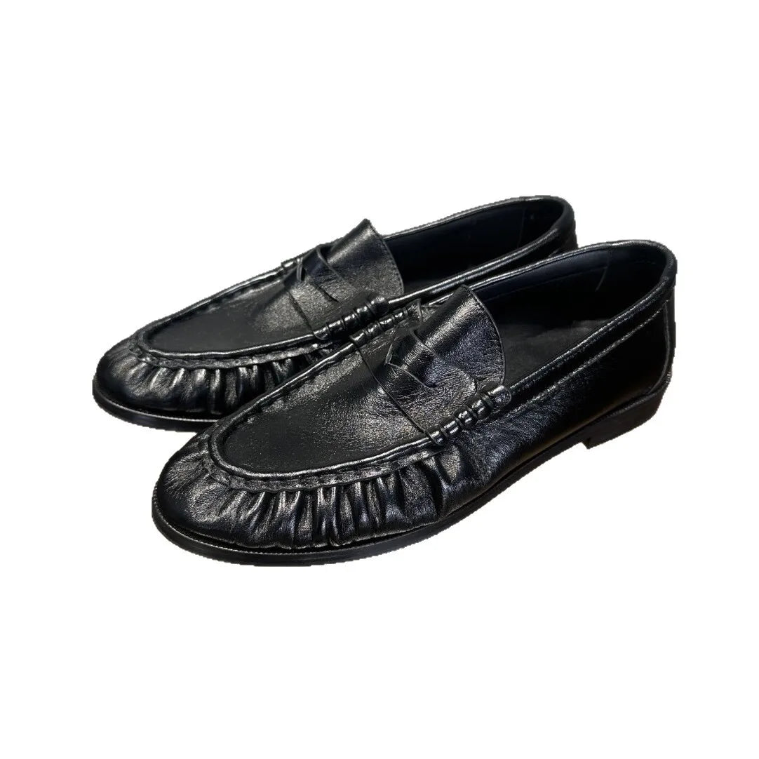 Women's Elegant Slip-On Loafers Ruched Detail Premium Suede Leather Flat Casual loafer