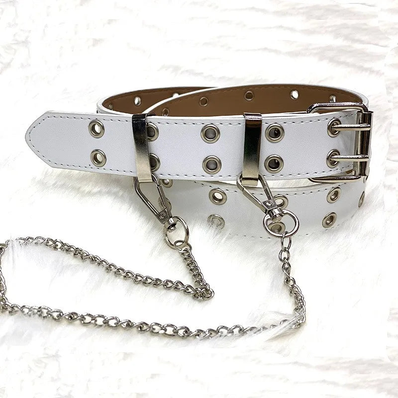 Women Trouser Belt Punk Cool Metal Buckle Adjustable Eyelet Leather Fashion