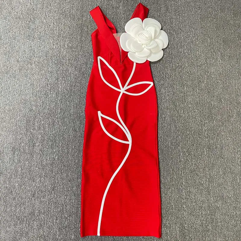 Women's Evening Dresses Sexy Strapless Tie White Flowers Elegant Dress