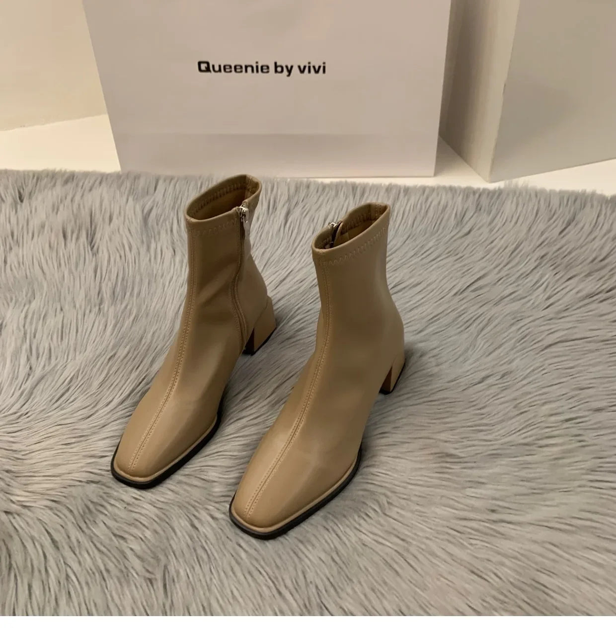 Short boots for women single boots round toe raised waterproof platform bare boots for women