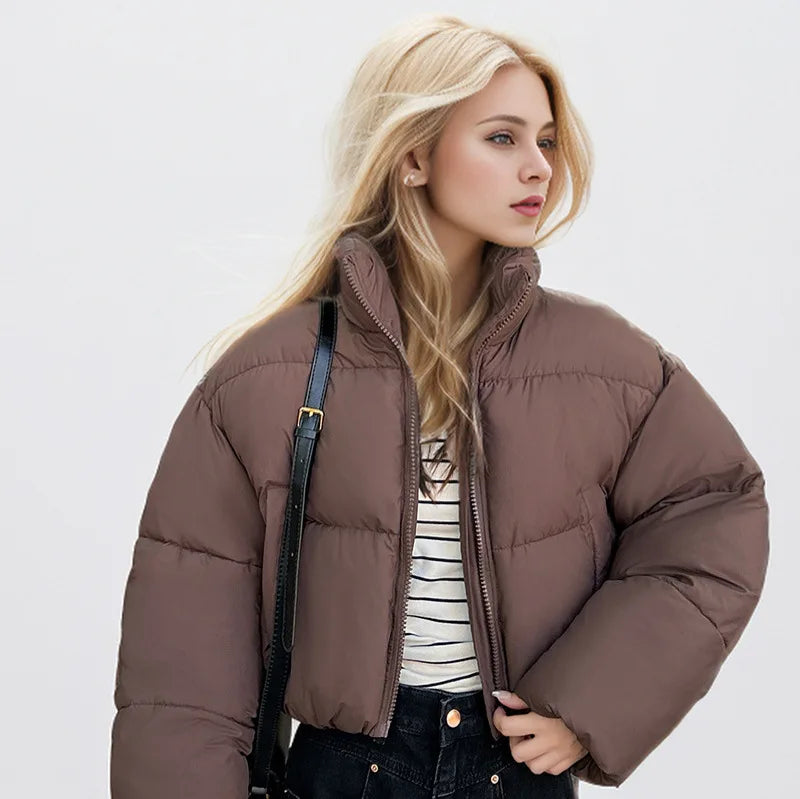 Puffer Jacket Stand-up Collar Cropped Quilted Jacket