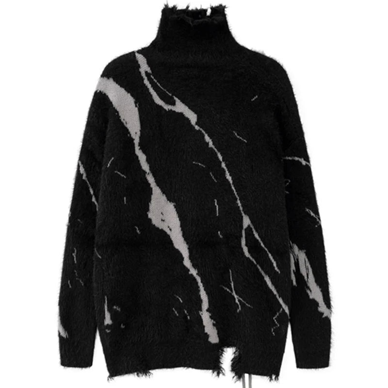 Men's Mohair Dark Turtleneck Sweater  Wool Oversize Knitwear