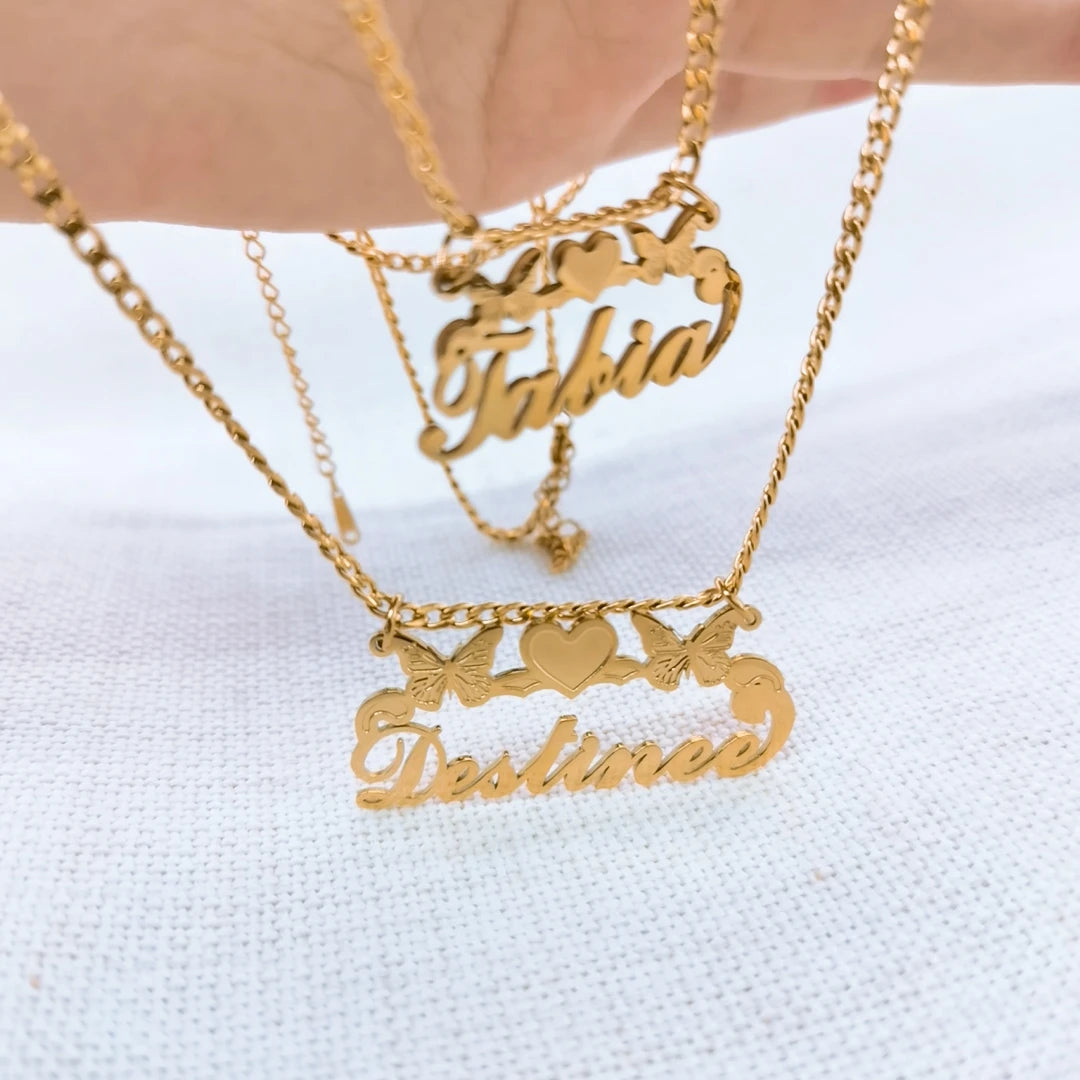Gold Name Custom Women's Necklace Stainless Steel Butterfly Pendant