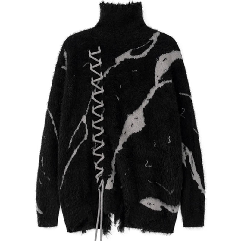 Men's Mohair Dark Turtleneck Sweater  Wool Oversize Knitwear