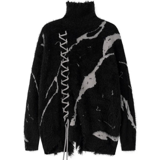 Men's Mohair Dark Turtleneck Sweater  Wool Oversize Knitwear