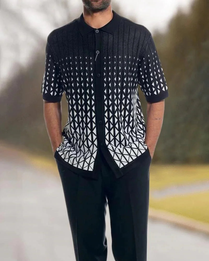 Men's 2-Piece Fashion Top + Pants Cafe Vertical and Horizontal Stripe