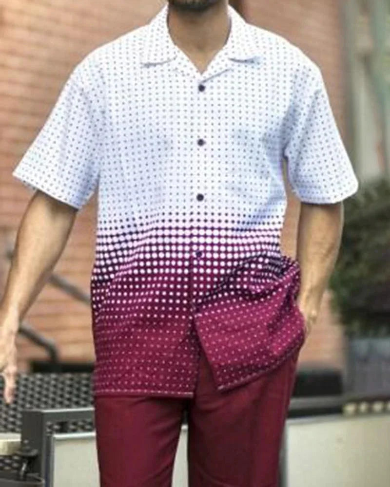 Men's 2-Piece Fashion Top + Pants Cafe Vertical and Horizontal Stripe