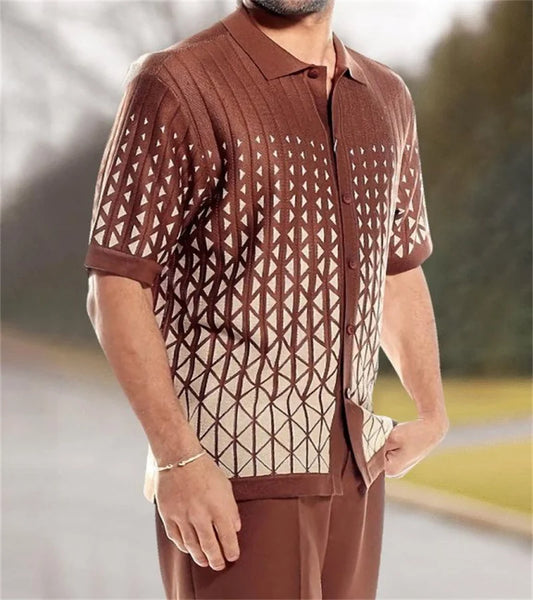 Men's 2-Piece Fashion Top + Pants Cafe Vertical and Horizontal Stripe