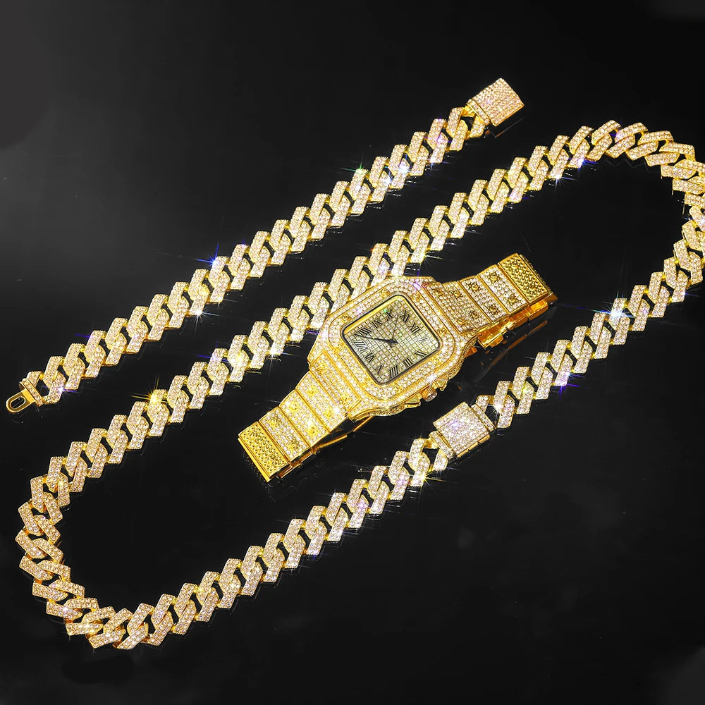 Gold Color Cuban Chain Watch for Men